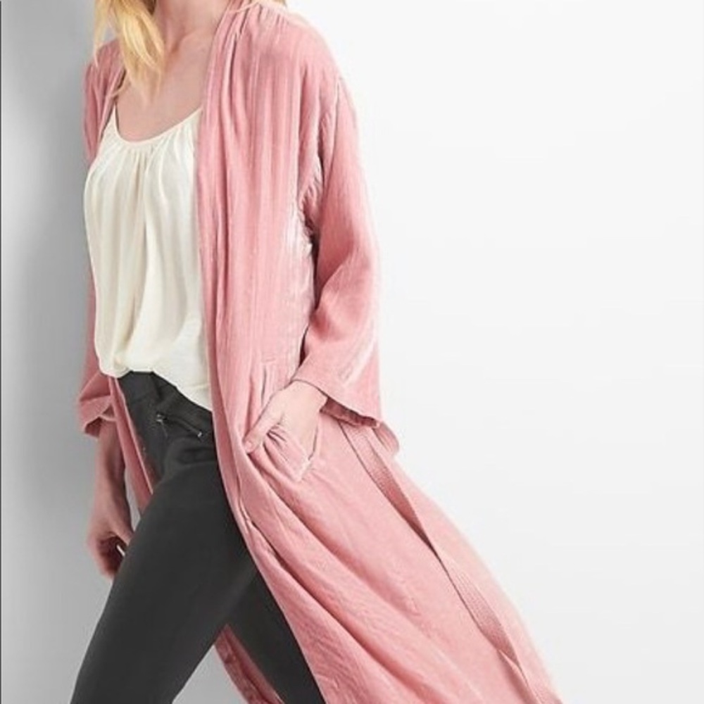 NWT Rose Pink 3/4 Sleeve Crushed Velvet Duster Kimono from Gap, Sz S Sold Out